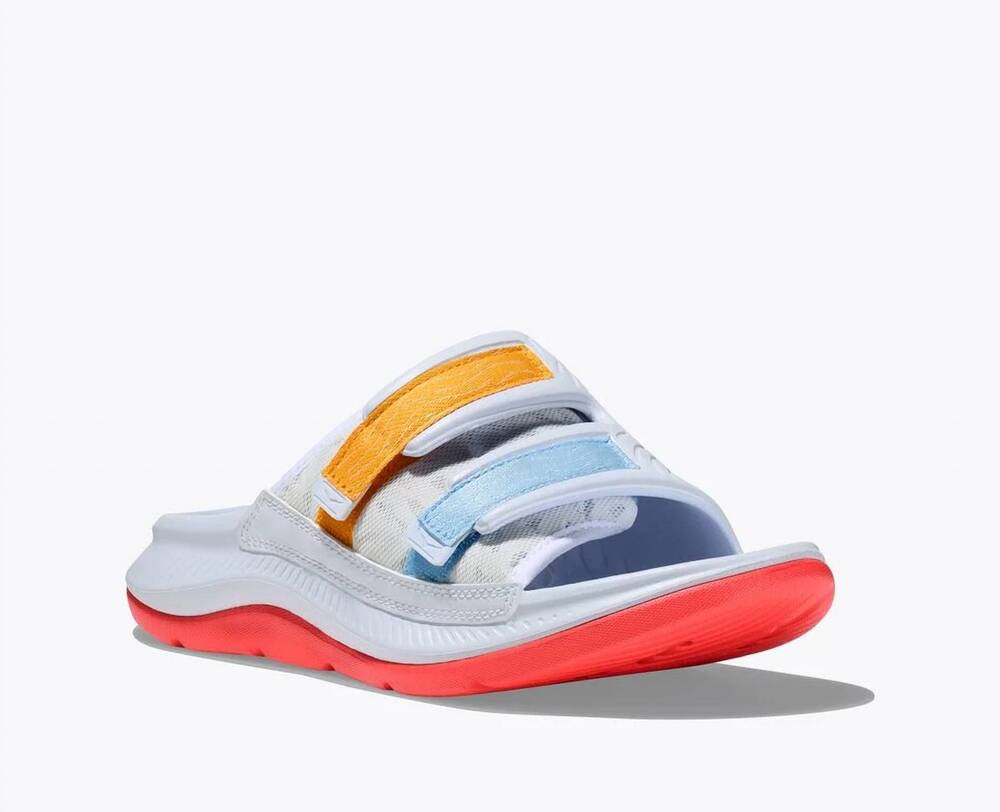 NEW HOKA unisex ora luxe recovery adjustable slide in white camillia